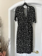Merona Faux Wrap Black Dress Professional Flattering Classic Tie Waist Sz M