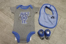 Nike Baby Boys Set 3 pieces Bib Booties Bodysuit Romper 0 - 6 Months Gray Blue
