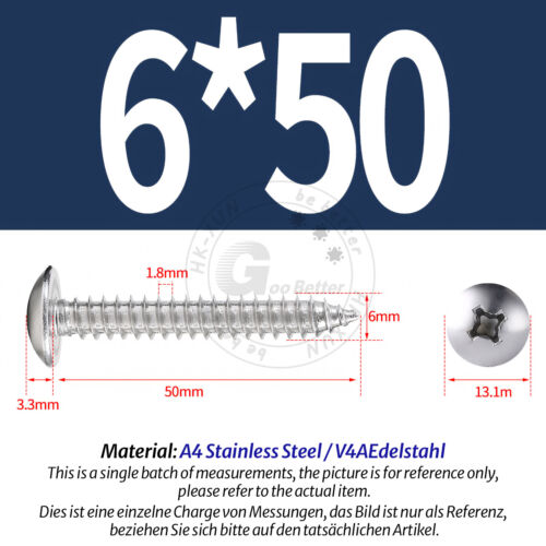 316 A4 Stainless Steel Phillips Pan Head Self Tapping Screws Tappers Pozi Pili - Picture 85 of 90