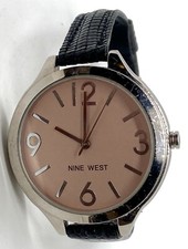 NINE WEST Ladies Watch New Battery Slim Leather Large Dial/Numbers Champagne