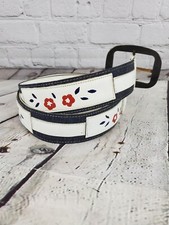 Vintage Hand Painted Leather Belt Made in Haiti White Leather Floral Design