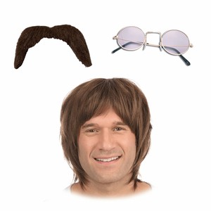 Adult Mens 60s Hippy Hippie Accessories Wig Glasses Moustache Tash