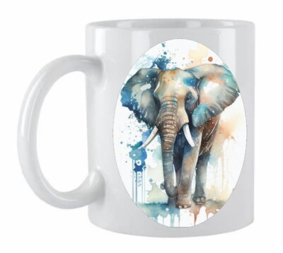 Personalisierter Farbspritzer Elefant weiß Keramik Becher Kaffee/Tee Geschenkverpackung