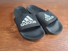 ADIDAS Slides Slip On Black  White Logo Youth Size 6 Adilette G27627
