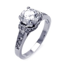 Sterling Silver Channel Set CZ Stones Ring w/ 8 mm 2 ct Round Cut Center CZ
