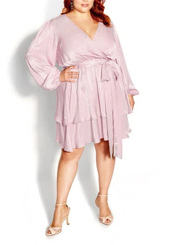 NEW City Chic Ladies Dusty Lilac Twisted Ruffle Cocktail Dress + Size XS 14 #P41
