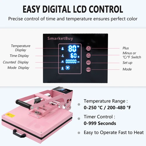 15" x 15" Clamshell Heat Press Machine Printer Transfer for DIY T-shirt Pink - Picture 5 of 9