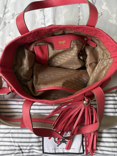 Anya Hindmarch Pink Leather Logo Tote Bag Tassel, Detachable Strap ...
