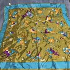 Vtg Burmel Original Zodiac Scarf Astrology Signs Japan Teal Green Purple Retro