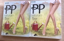 2 Pretty Polly Naturals 8 Denier Oiled Tights Size  S/P Barely There Nude Color