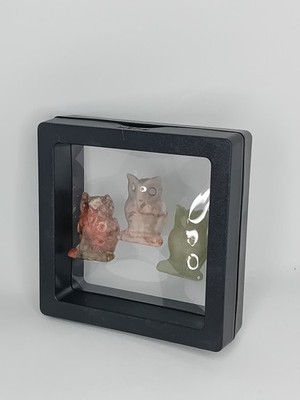 Kleines geschnitztes Kristall Konvolut x3 kleine Miniatur Eulen Figuren Sammlerstücke 