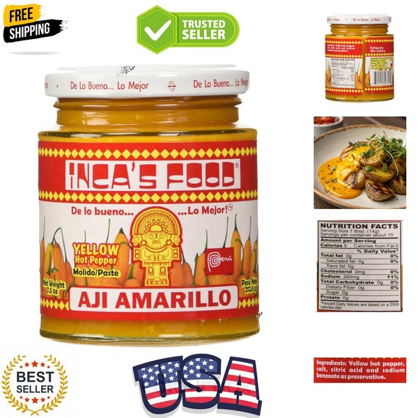 Pasta de ají amarillo - Pasta de pimienta amarilla caliente, tarro de 7,5 OZ - Producto de Perú