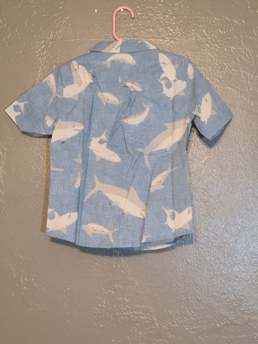 Lands End Light Blue Haze Shark Button Down Poplin Shirt NWOT Boys XS 4-5 - Picture 2 of 10