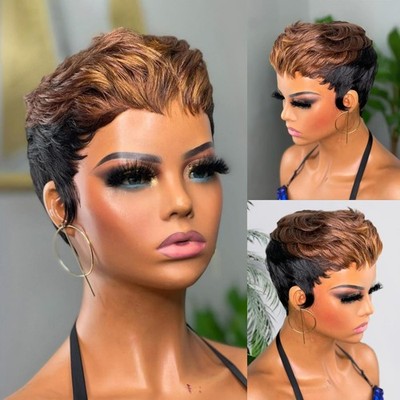 FREEKWEEN Pixie Cut Wigs for Black Women Short Layered Human Hair Wig w/Bangs
