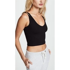 NWT Free People Solid Rib Brami Crop Cami V-Neck Tank Top Black Ribbed XS/S