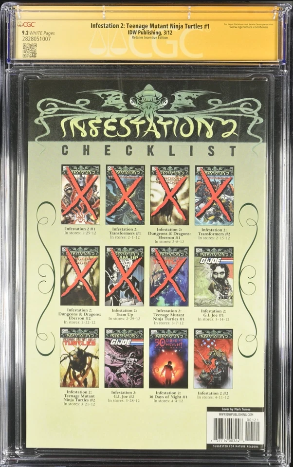 Infestation 2: Teenage Mutant Ninja Turtles #1 Tentacle Variant CGC 9.2 Signed - Image 2 of 4