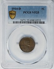 1914-D Lincoln Cent 1c VF25BN PCGS Secure 951879-4