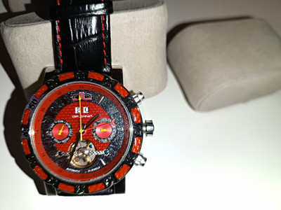 DeLorean Automatik Herrenuhr MT407 Lederband schwarz rot Sichtboden 10 ATM