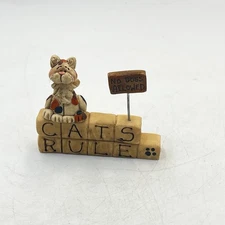 Suzi Skoglund Blossom Bucket Cats Rule No Dogs Allowed Figurine Resin Calico Cat