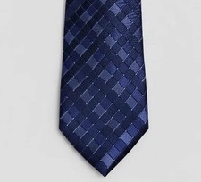 Van Heusen Men's Silk Tie Blue Geometric Checkered Square Pattern 58" Long