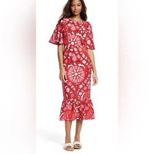 RHODE Target Zinnia Floral Print Bell Sleeve Dress Linen Blend Flutter Sleeve