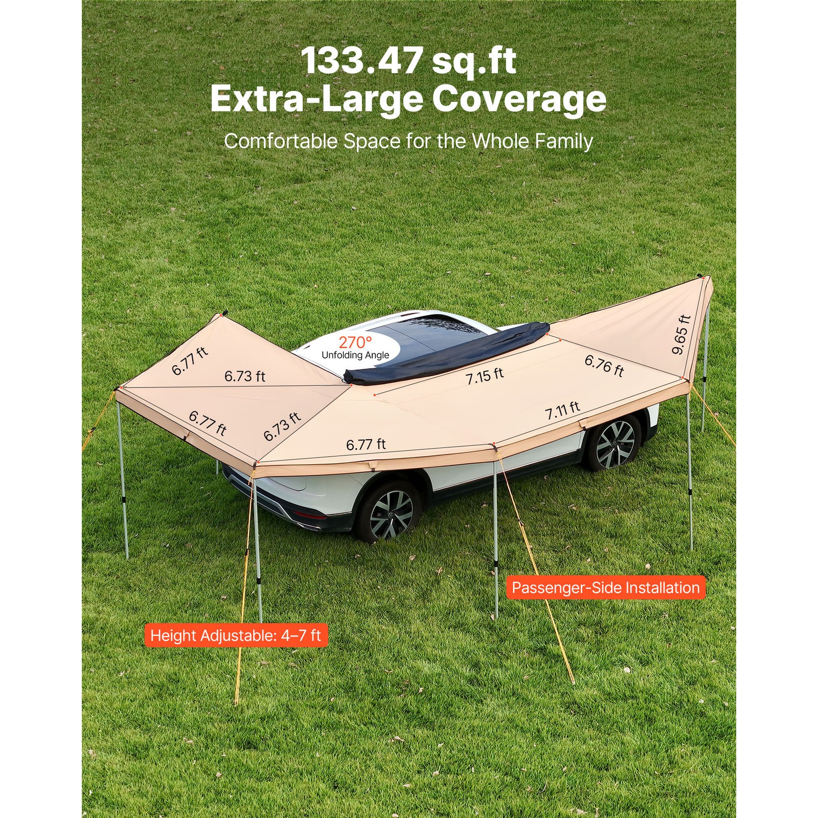 Uimoso 270° Vehicle Awning, 133 sq.ft, Waterproof, UV50+ Protection, Driver Side