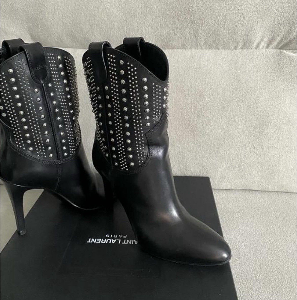 SCARPE SAINT LAURENT DEBBIE STIVALETTI cuir STIVALI WESTERN NERI 37