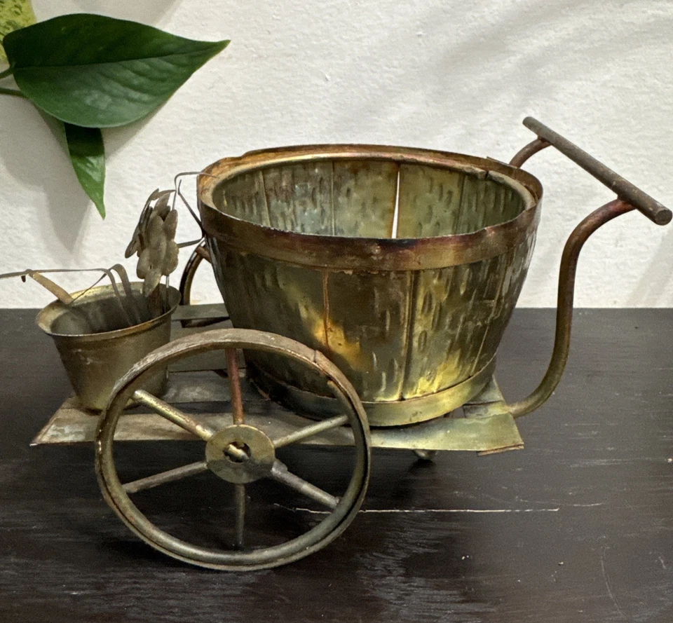Vintage Flower Cart Metal Sculpture Art Decor - Image 2 of 4