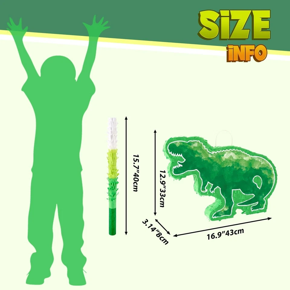 Dinosaur Piñata for Kids Birthday Party - Green Watercolor Design, Stick - Image 2 of 4