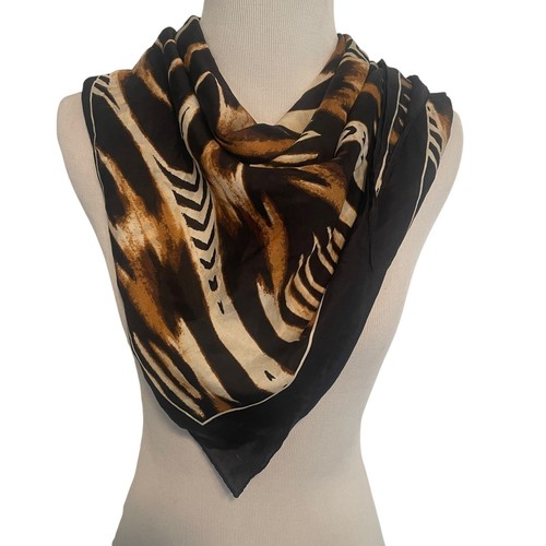 Vince Camuto Animal Print 100 % Seide Schal schwarz braun quadratisch Tribal Leopard