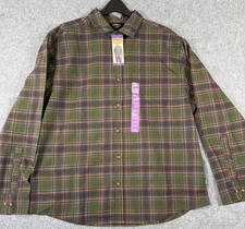 Eddie Bauer Flannel Shirt Mens 2XL Green Plaid Button-Up Long Sleeve NWT