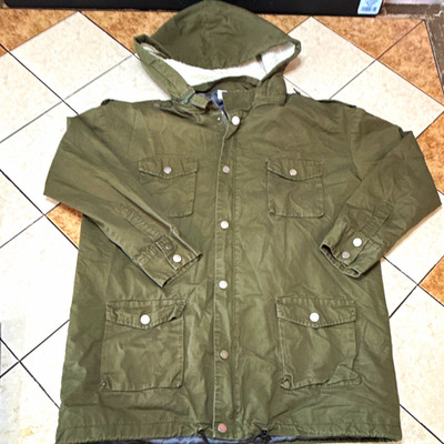 Bench Men s Green Hooded Lined Parka Mid-Length Zip/Button Jacket Size L