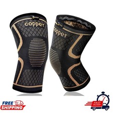 Large Copper Compression Knee Sleeves for Joint Support - 2 Pack for Men  Women