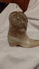 Frankoma Ceramic Cowboy Boot Planter Glossy Beige Brown Western Art Pottery