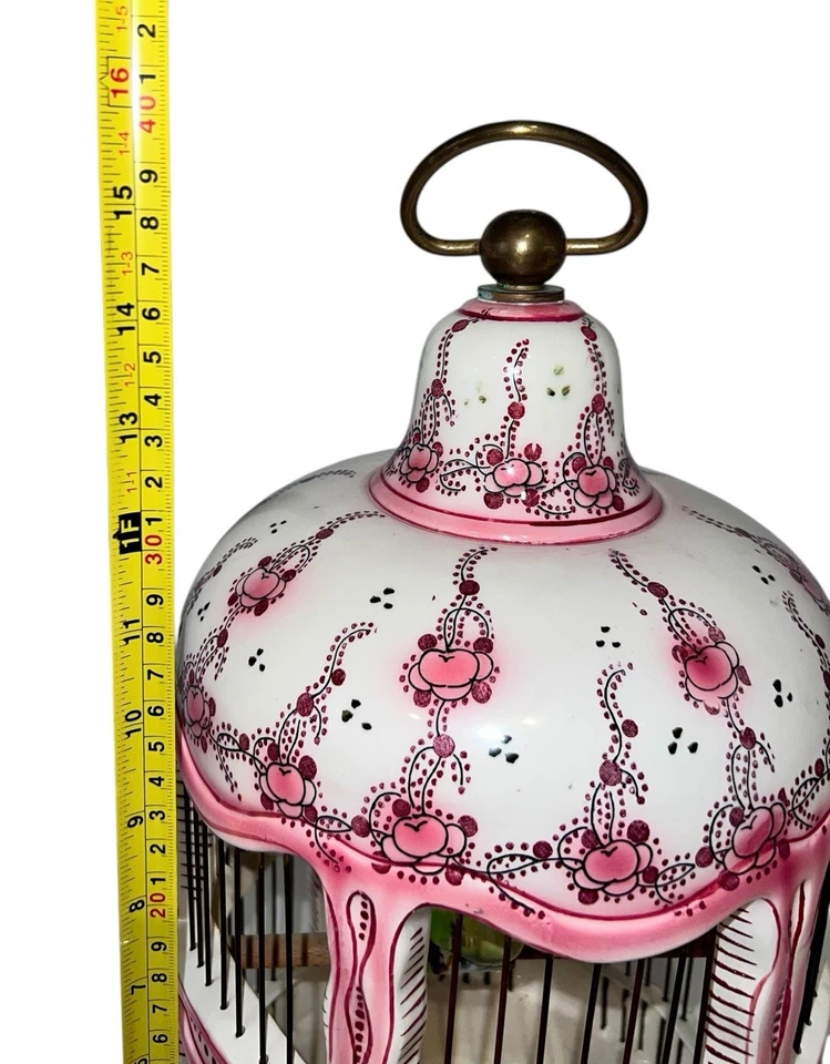 Jaula para pájaros de cerámica de porcelana francesa vintage con pájaro Foto 2 de 4