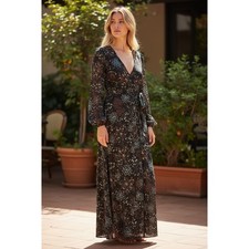 Boho Floral Maxi Dress Prairie Peasant Cottagecore Open Sleeve Romantic M
