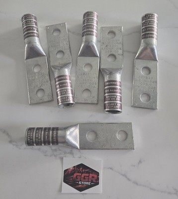 (LOT OF 6)  BURNDY ALUMINUM COMPRESSION LUG 2 HOLE YA34-2N BROWN DIE