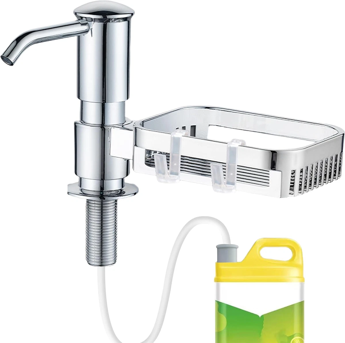 Set Cucina Con Dispenser Sapone E Detersivo | Organizer Lavello Nero Opaco Con Spazzola, Spugne E Pompa Di Ricambio