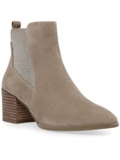 ANNE KLEIN Womens Gray Gussets Almond Toe Stacked Heel Leather Booties 9