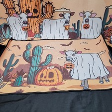 Western Halloween Ghost Cow Kitchen Mat Rug Set 2pc 46x16 28x17 Spooky Desert