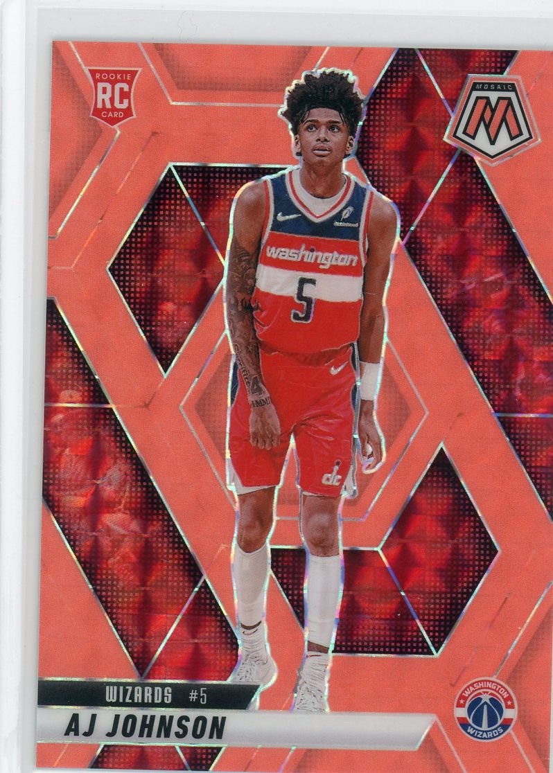 AJ Johnson 2024-25 Panini Mosaic #215 Red Fluorescent Mosaic #/75