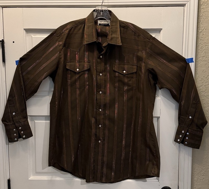 Vintage Karman Western Pearl Snap Shirt Mens XL Brown Gold Collection  USA  17