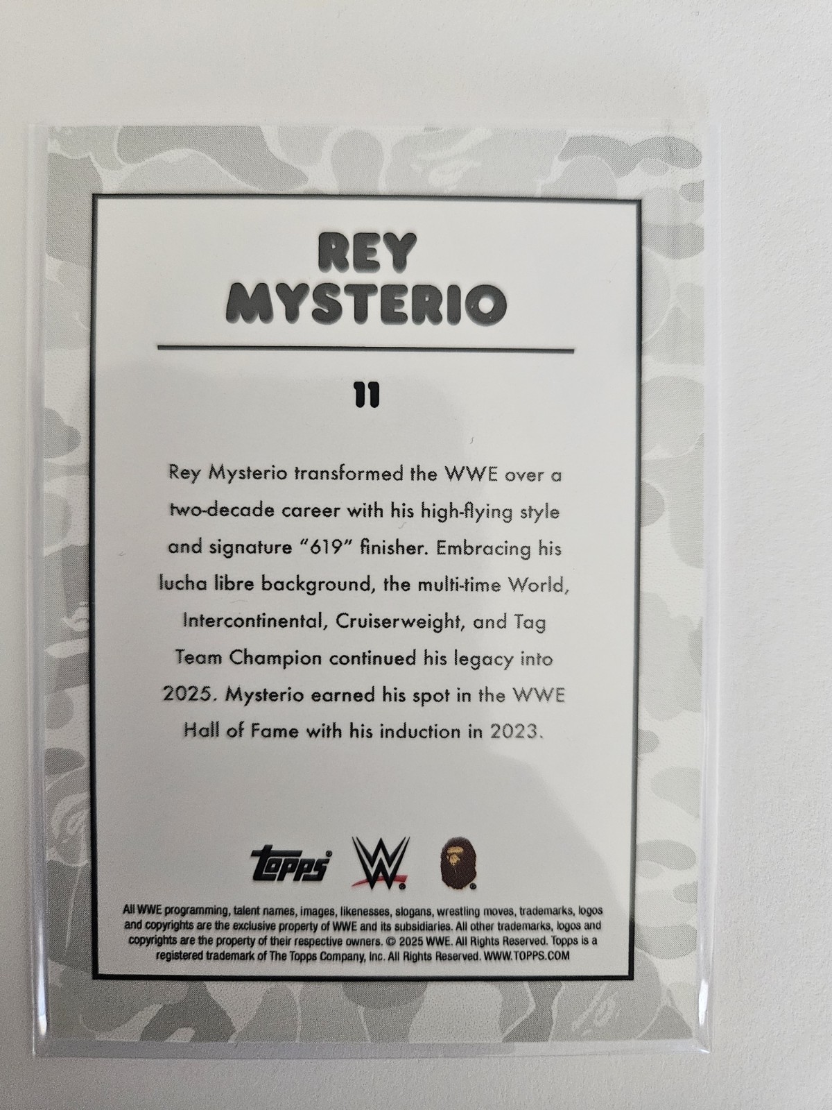 2025 Topps BAPE WWE Rey Mysterio /50 Silver Camo Parallel thumbnail 2