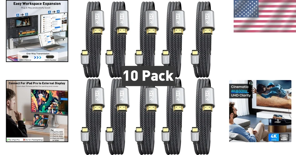 Thunderbolt 3/4 Compatible USB-C to HDMI Cord 6ft - 10 Pack - Image 2 of 4