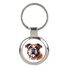 Pet Bulldog Key Ring Key chain Chrome Finish Key Fob Photo Drawing