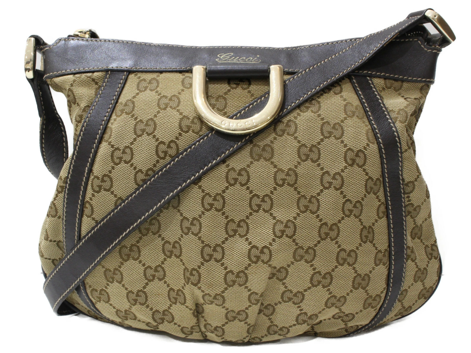Gucci GG Canvas Shoulder Bag in Beige Brown Leather for Women