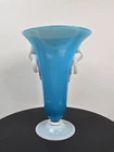 Rare Steuben Carder Art Glass 2909 Blue Jade Alabaster Open Ring Handle Vase