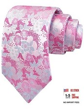 3.15" 8cm Fashion Striped PaisleyTies Mens Plaid Flower Pink/White Flower