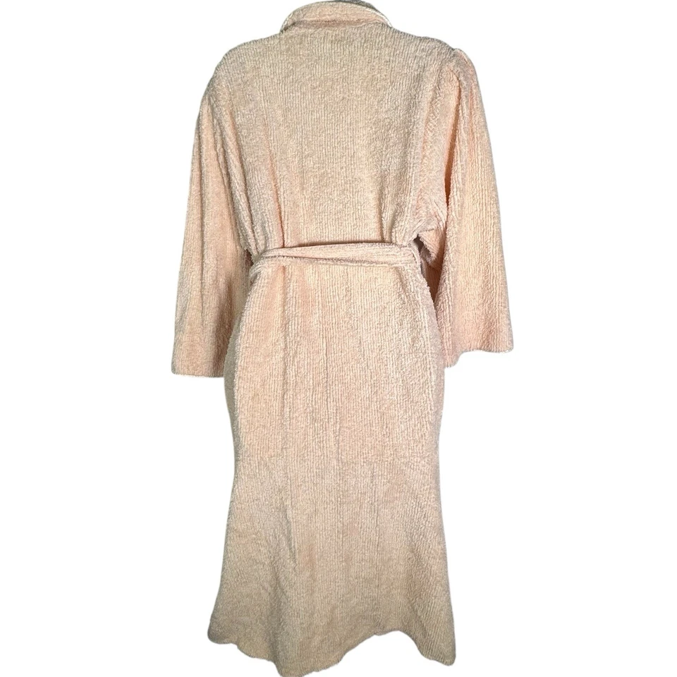 复古 Victoria's Secret 金色标签桃色雪尼尔长袍 M 美国制造填充袖 — 第 2/4 张图片