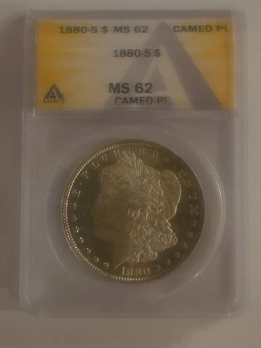1880-S $1 Cameo Prooflike Morgan Silver Dollar ANACS MS 62 | Uncirculated UNC